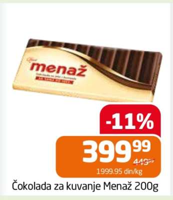 Čokolada za kuvanje Menaž 200g