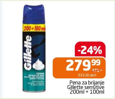 Pena za brijanje Gillette sensitive 200ml + 100ml