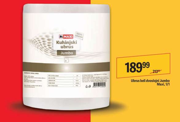 Ubrus beli dvoslojni Jumbo Maxi 1/1