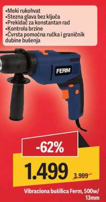 Vibraciona bušilica Ferm, 500w/13mm