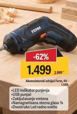 Akumulatorski odvijač Ferm , 4V - 1,5Ah