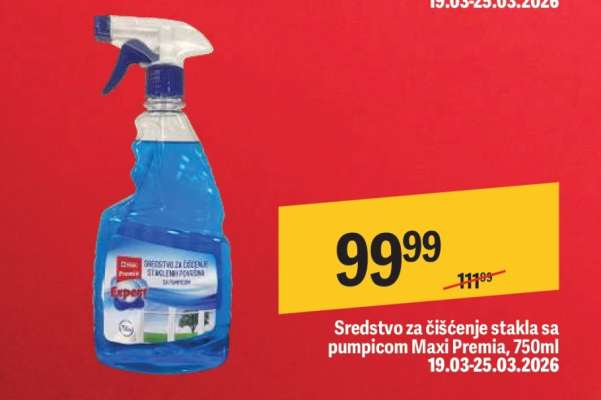 Sredstvo za čišćenje stakla sa pumpicom Maxi Premia, 750ml