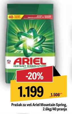 Prašak za veš Ariel Mountain Spring, 2.6kg/40 pranja