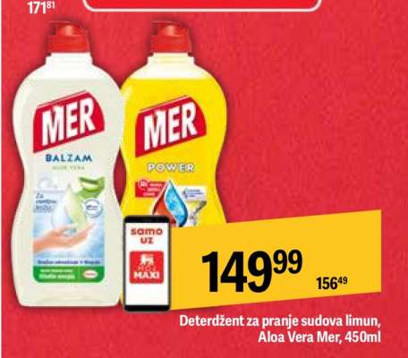 Deterdžent za pranje sudova limun, Aloa Vera Mer, 450ml