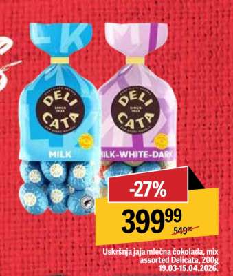 Uskršnja jaja mlečna čokolada, mix assorted Delicata, 200g