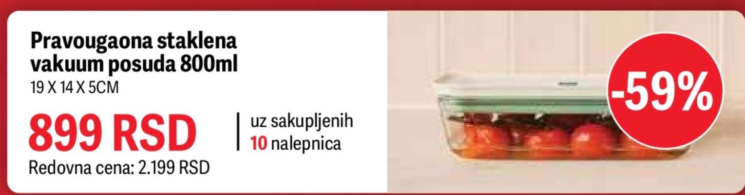 Pravougaona staklena vakuum posuda 800ml