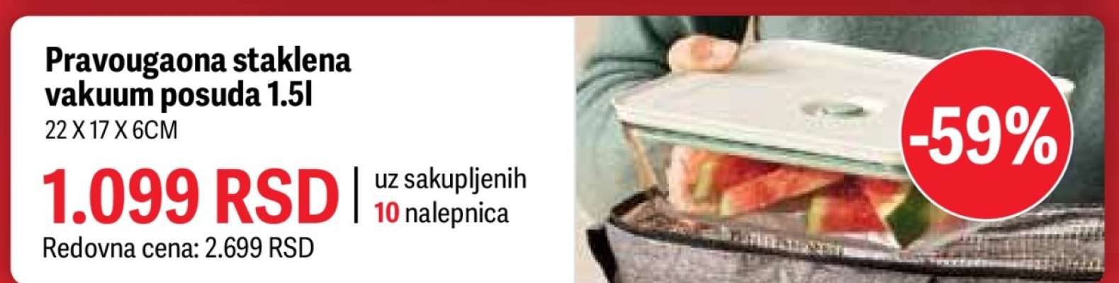 Pravougaona staklena vakuum posuda 1.5l