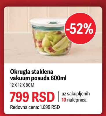 Okrugla staklena vakuum posuda 600ml
