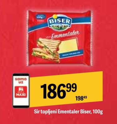 Sir topljeni Ementaler Biser, 100g