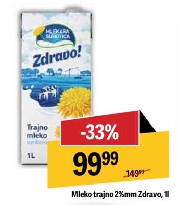 Mleko trajno 2%mm Zdravo, 1l