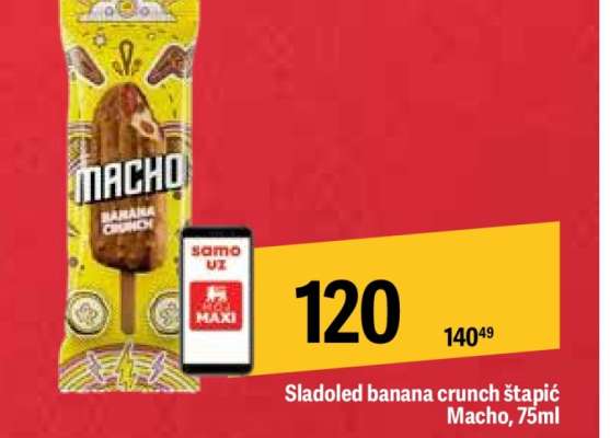 Sladoled banana crunch štapić Macho, 75ml