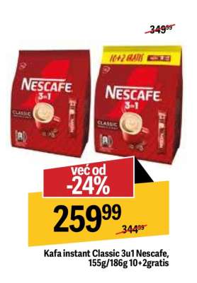 Kafa instant Classic 3u1 Nescafe, 155g/186g 10+2gratis
