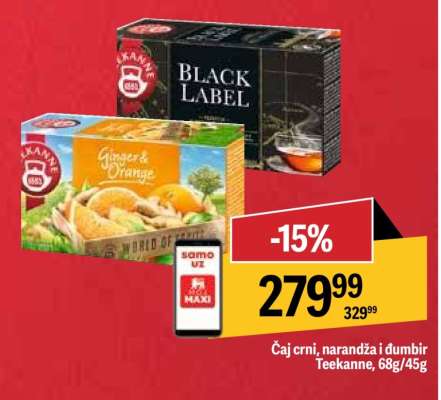 Čaj crni, narandža i đumbir Teekanne, 68g/45g