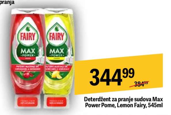 Deterdžent za pranje sudova Max Power Pome, Lemon Fairy, 545ml
