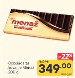Čokolada za kuvanje Menaž