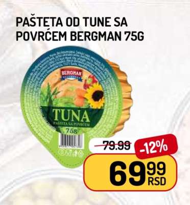 Pašteta od tune sa povrćem Bergman 75g