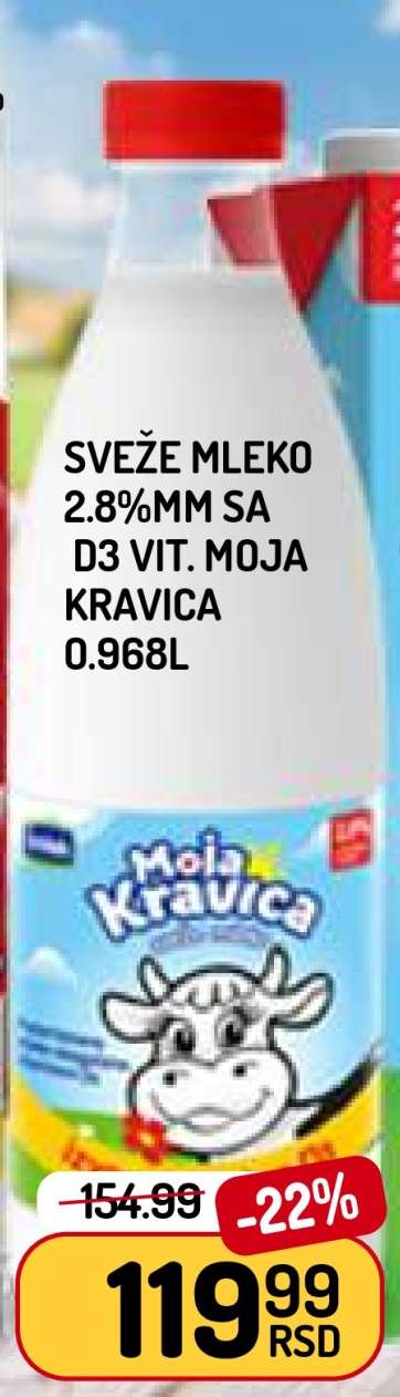 Sveže mleko 2.8%MM sa D3 Vit. Moja Kravica 0.968L