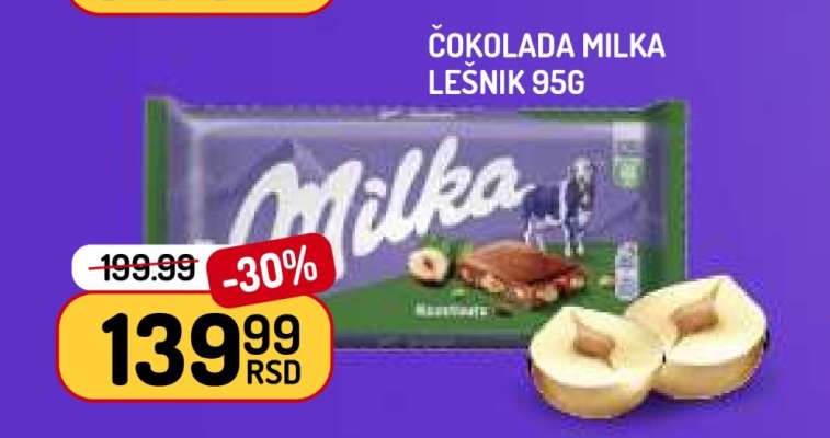 Čokolada Milka Lešnik 95g