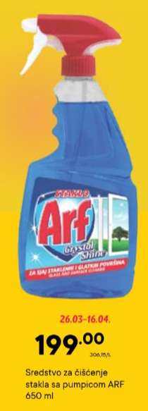 Sredstvo za čišćenje stakla sa pumpicom Arf 650 ml