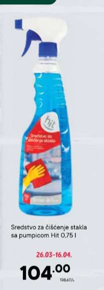Sredstvo za čišćenje stakla sa pumpicom Hit 0,75 l