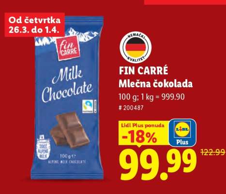 Fin Carré Mlečna čokolada