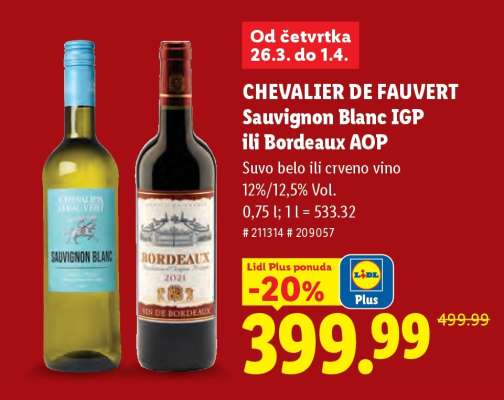 CHEVALIER DE FAUVERT Sauvignon Blanc IGP ili Bordeaux AOP
