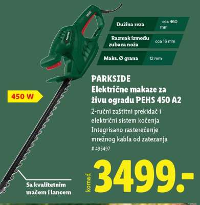 PARKSIDE Električne makaze za živu ogradu PEHS 450 A2