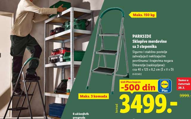 PARKSIDE Sklopive merdevine sa 3 stepenika