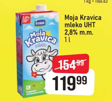 Moja Kravica mleko UHT 2,8% m.m. 1 l