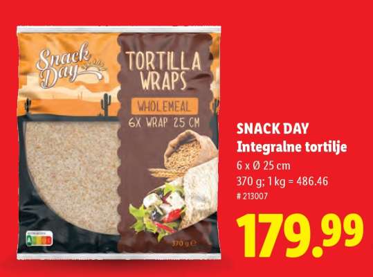 SNACK DAY Integralne tortilje