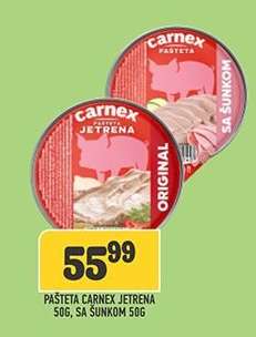 PAŠTETA CARNEX JETRENA 50G, SA ŠUNKOM 50G