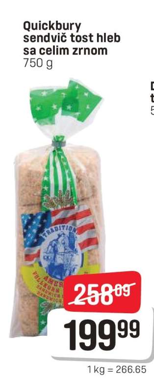 Quickbury sendvič tost hleb sa celim zrnom