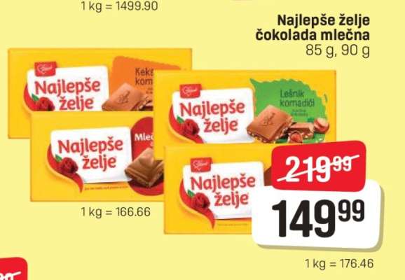 NAJLEPŠE ŽELJE ČOKOLADA mlečna