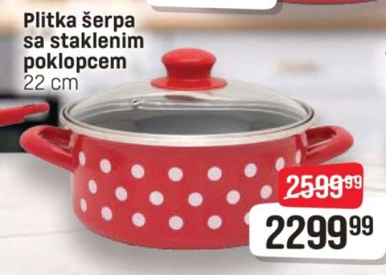 Plitka šerpa sa staklenim poklopcem