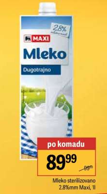 Mleko sterilizovano 2,8%mm Maxi, 1l