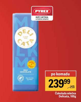 Čokolada mlečna Delicata, 100g