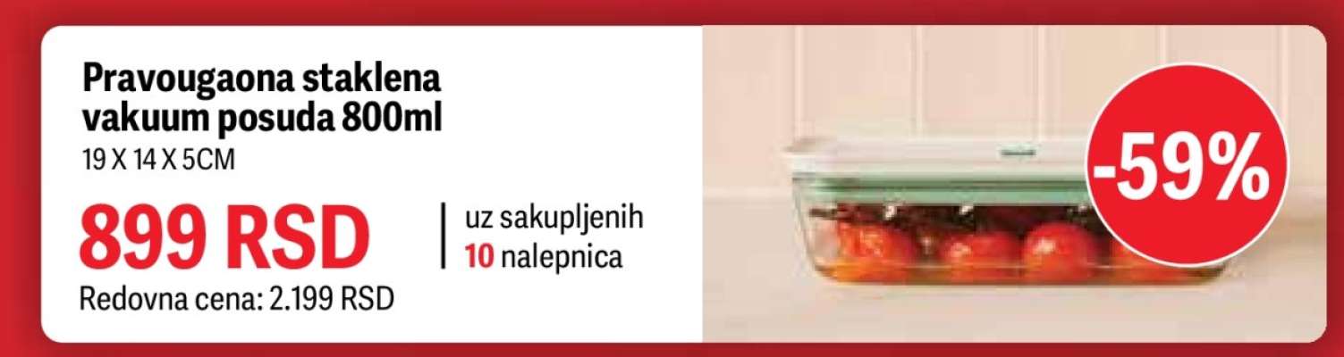 Pravougaona staklena vakuum posuda 800ml