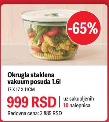 Okrugla staklena vakuum posuda 1.6l