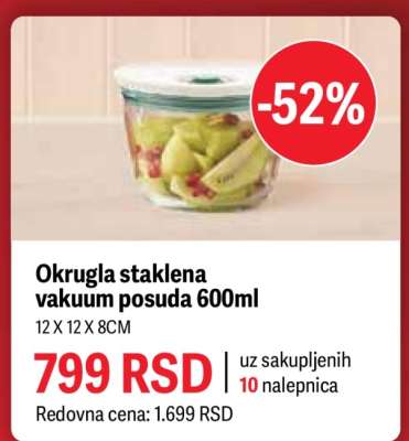 Okrugla staklena vakuum posuda 600ml