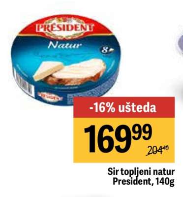 Sir topljeni natur President 140g