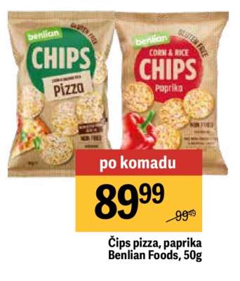 Čips pizza, paprika Benlian Foods, 50g