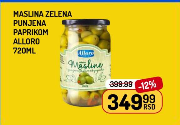 MASLINA ZELENA PUNJENA PAPRIKOM ALLORO 720ml