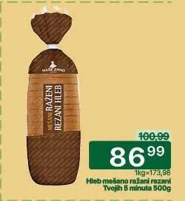 Hleb mešano ražani rezani Tvojih 5 minuta 500g