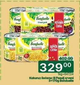 Kukuruz šećerac ili Pasulj crveni 3×170g Bonduelle