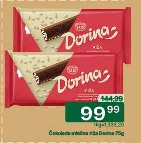 Čokolada mlečna riža Dorina 75g