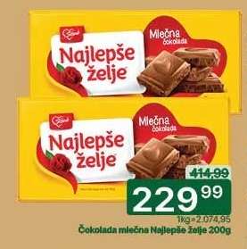 Čokolada mlečna Najlepše želje 200g