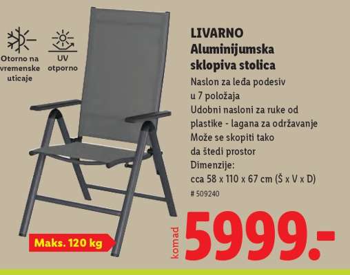 LIVARNO Aluminijumska sklopiva stolica