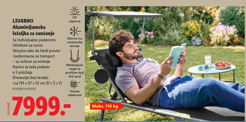 LIVARNO Aluminijumska ležaljka za sunčanje
