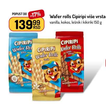 Wafer rolls Cipiripi više vrsta