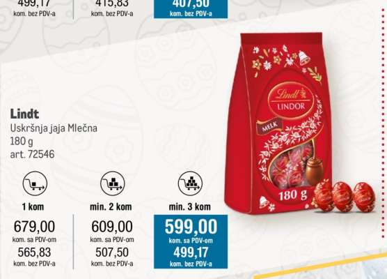 Lindt Uskršnja jaja Mlečna